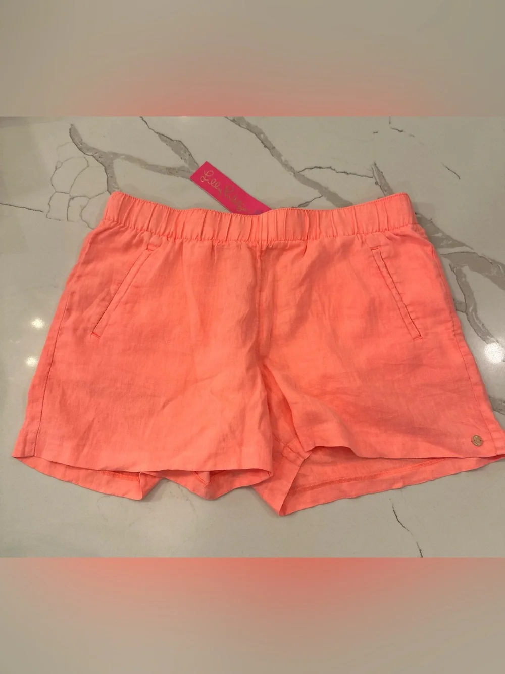 Lilly Pulitzer Coral High-Waist Lagoon Lilo Linen Shorts NWT Bellini